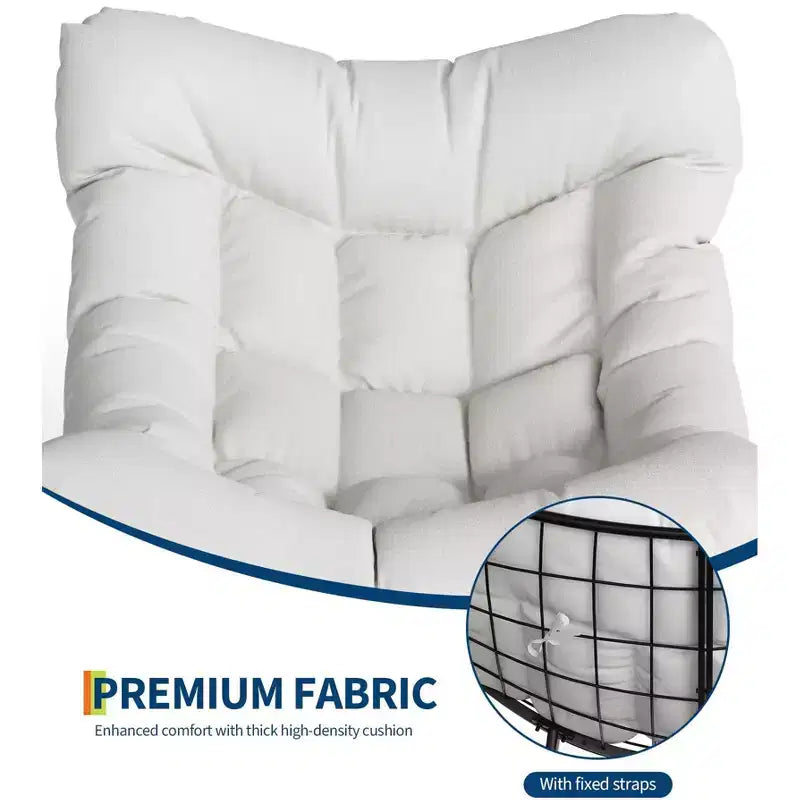 Poltrona Lounge Oversize con Poggiapiedi, Sedia a Dondolo Papasan da Esterno con Pouf e Robusto Telaio in Metallo, Dondolo a Uovo in Rattan da Giardino