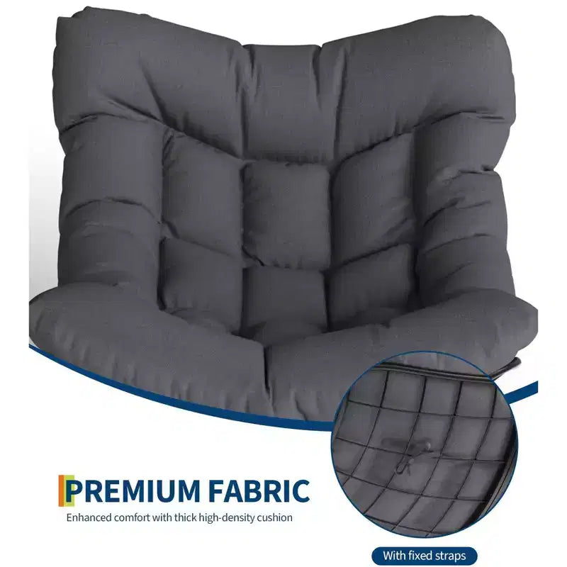 Poltrona Lounge Oversize con Poggiapiedi, Sedia a Dondolo Papasan da Esterno con Pouf e Robusto Telaio in Metallo, Dondolo a Uovo in Rattan da Giardino