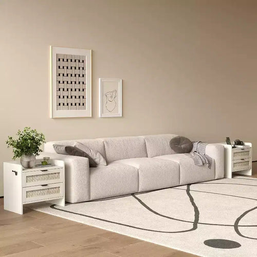 Set di 2 comodini in vimini con stazione di ricarica Type-C, tavolino da notte Boho con 2 cassetti per camera da letto