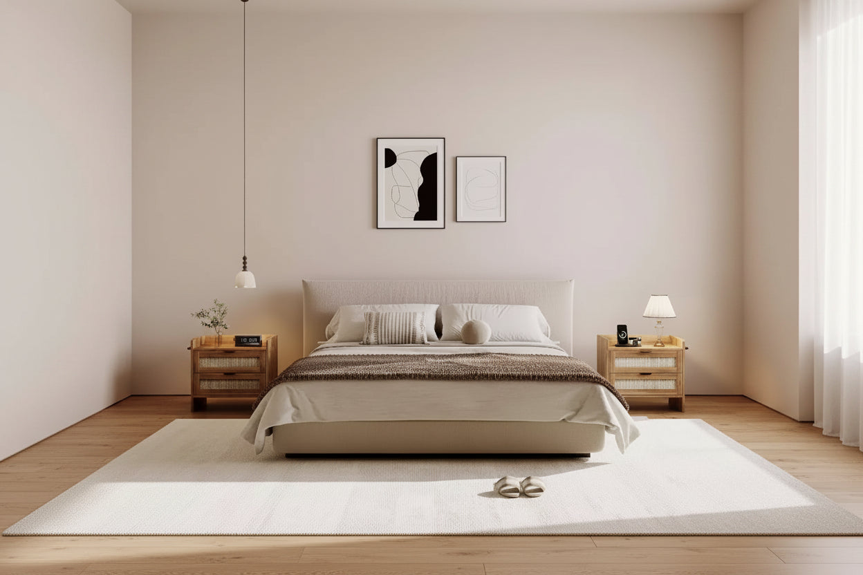 Set di 2 comodini in vimini con stazione di ricarica Type-C, tavolino da notte Boho con 2 cassetti per camera da letto
