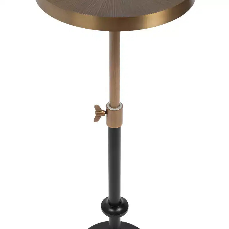 Tavolino/Poggiapiante Regolabile in Metallo Goffrato, 10x10x30, Oro e Nero