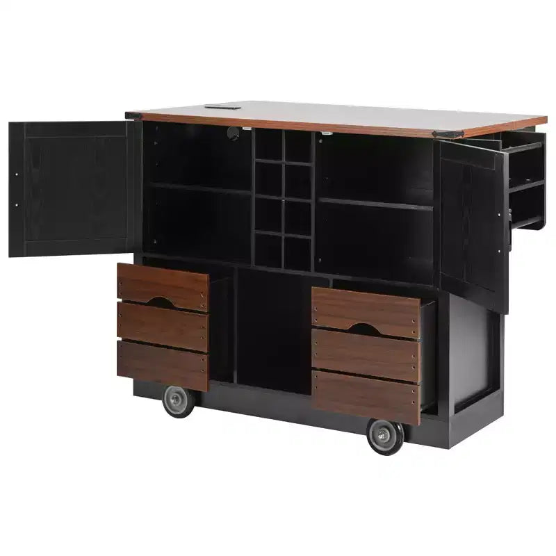 Isola da cucina con piano a ribalta e presa di corrente, Organizer da appoggio con 2 ante, 2 cassetti, Carrello da cucina per Cucina, Sala da pranzo