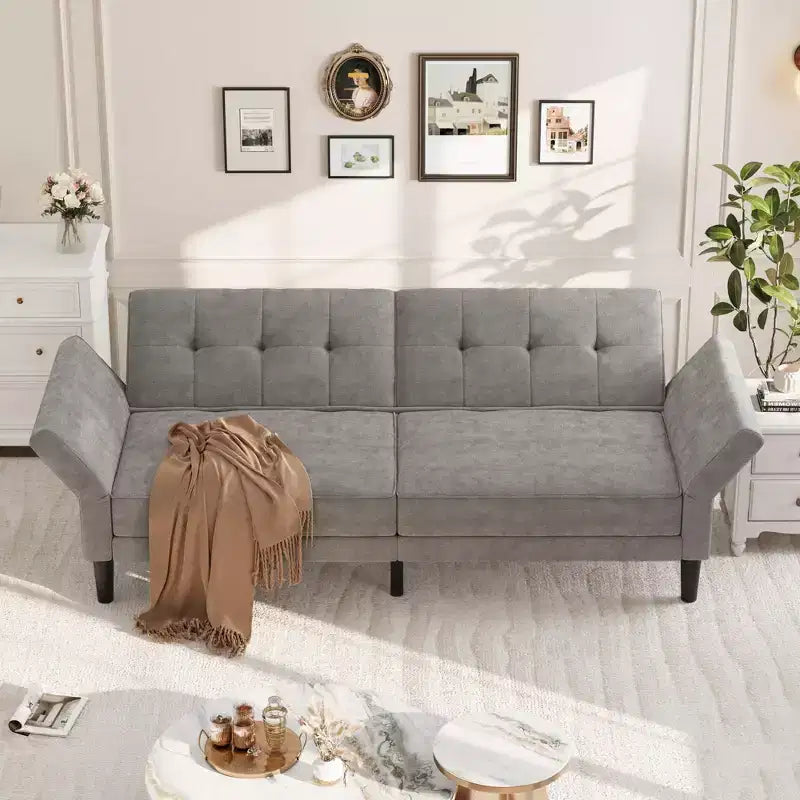 89 Divano Letto Futon, Divano Letto Moderno in ciniglia con Schienale e Braccioli Regolabili, Divano Futon Convertibile per Soggiorno Camera da Letto Appartamenti