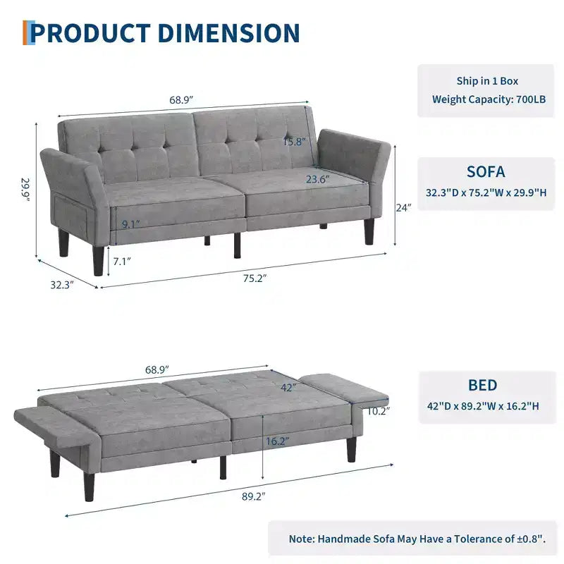89 Divano Letto Futon, Divano Letto Moderno in ciniglia con Schienale e Braccioli Regolabili, Divano Futon Convertibile per Soggiorno Camera da Letto Appartamenti