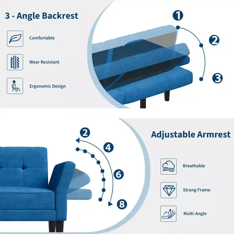 89 Divano Letto Futon, Divano Letto Moderno in ciniglia con Schienale e Braccioli Regolabili, Divano Futon Convertibile per Soggiorno Camera da Letto Appartamenti