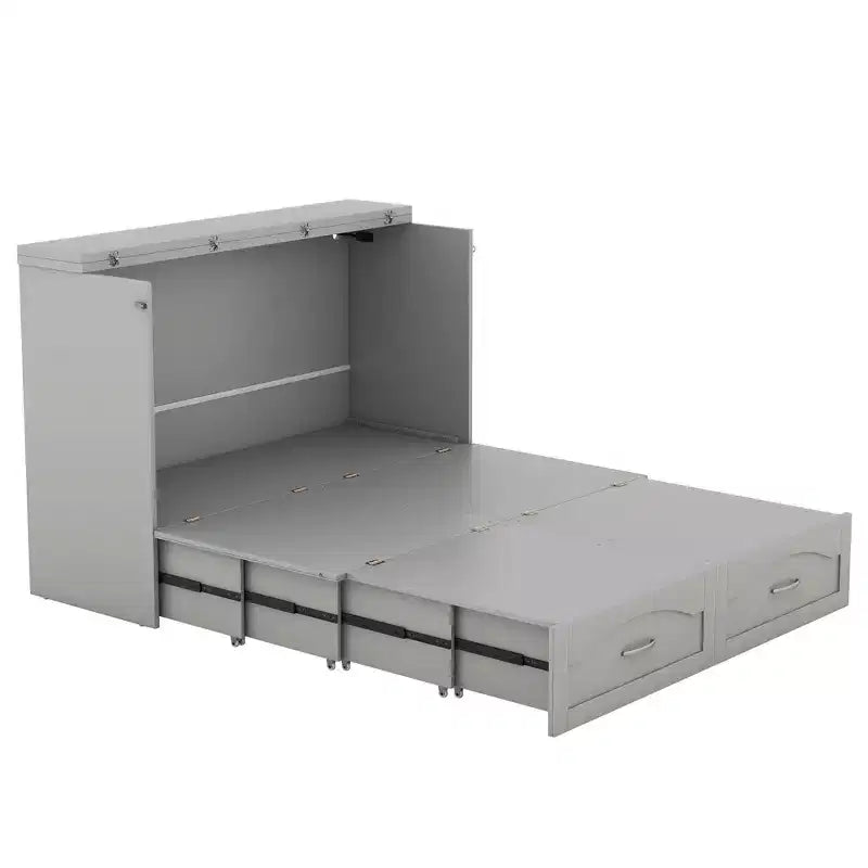 Letto a scomparsa Murphy matrimoniale/queen con cassetti portaoggetti, cassettone letto a scomparsa Murphy in legno con prese e porte USB, design con struttura a puleggia