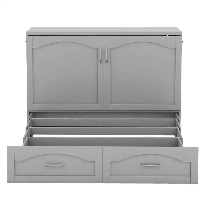 Letto a scomparsa Murphy matrimoniale/queen con cassetti portaoggetti, cassettone letto a scomparsa Murphy in legno con prese e porte USB, design con struttura a puleggia