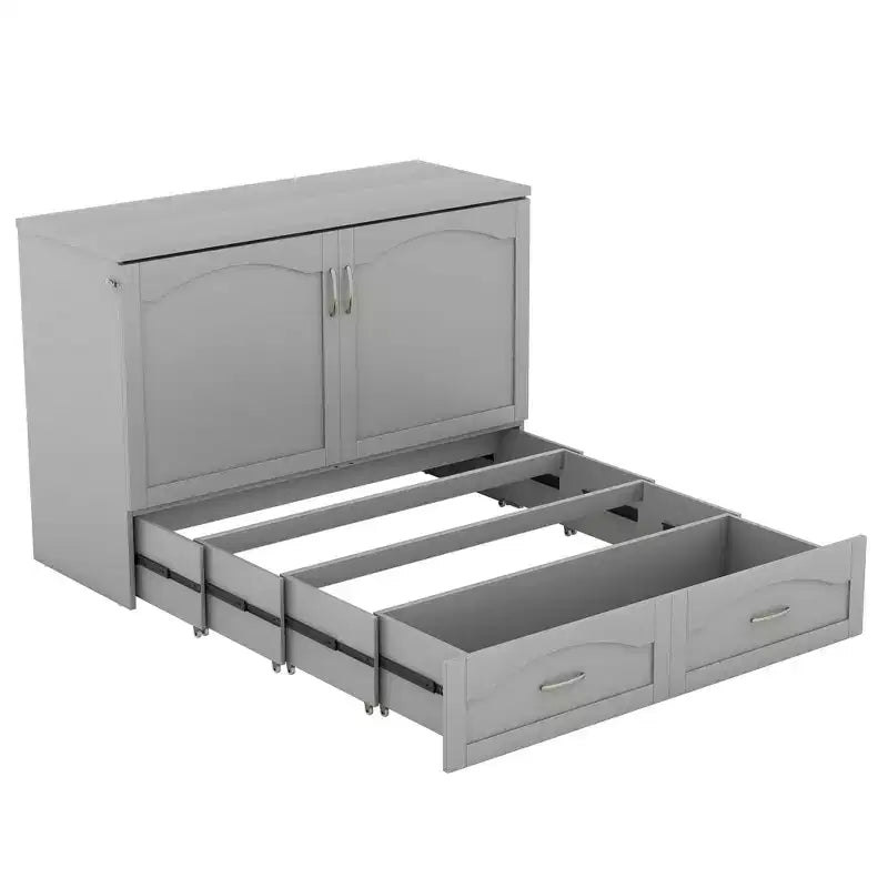 Letto a scomparsa Murphy matrimoniale/queen con cassetti portaoggetti, cassettone letto a scomparsa Murphy in legno con prese e porte USB, design con struttura a puleggia