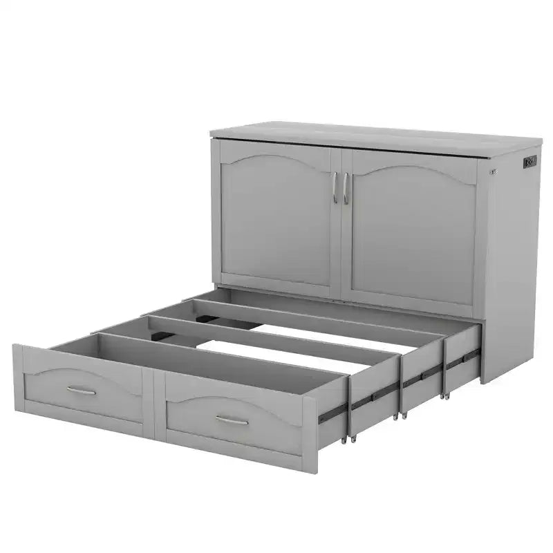 Letto a scomparsa Murphy matrimoniale/queen con cassetti portaoggetti, cassettone letto a scomparsa Murphy in legno con prese e porte USB, design con struttura a puleggia