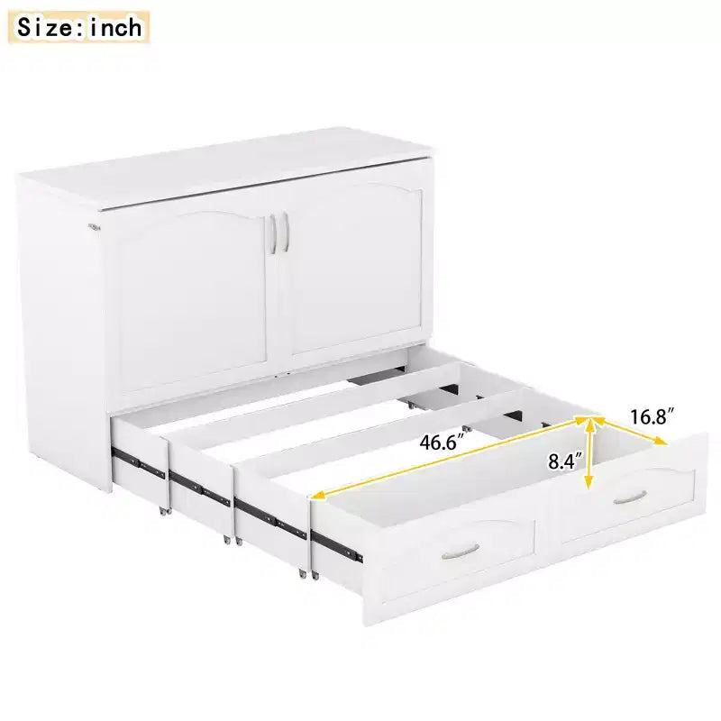 Letto a scomparsa Murphy matrimoniale/queen con cassetti portaoggetti, cassettone letto a scomparsa Murphy in legno con prese e porte USB, design con struttura a puleggia