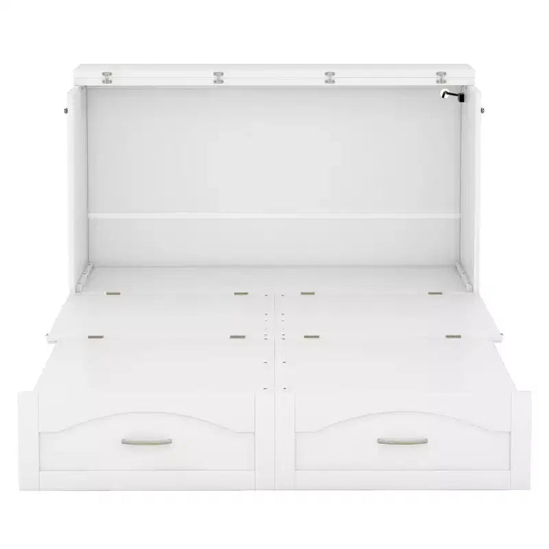 Letto a scomparsa Murphy matrimoniale/queen con cassetti portaoggetti, cassettone letto a scomparsa Murphy in legno con prese e porte USB, design con struttura a puleggia