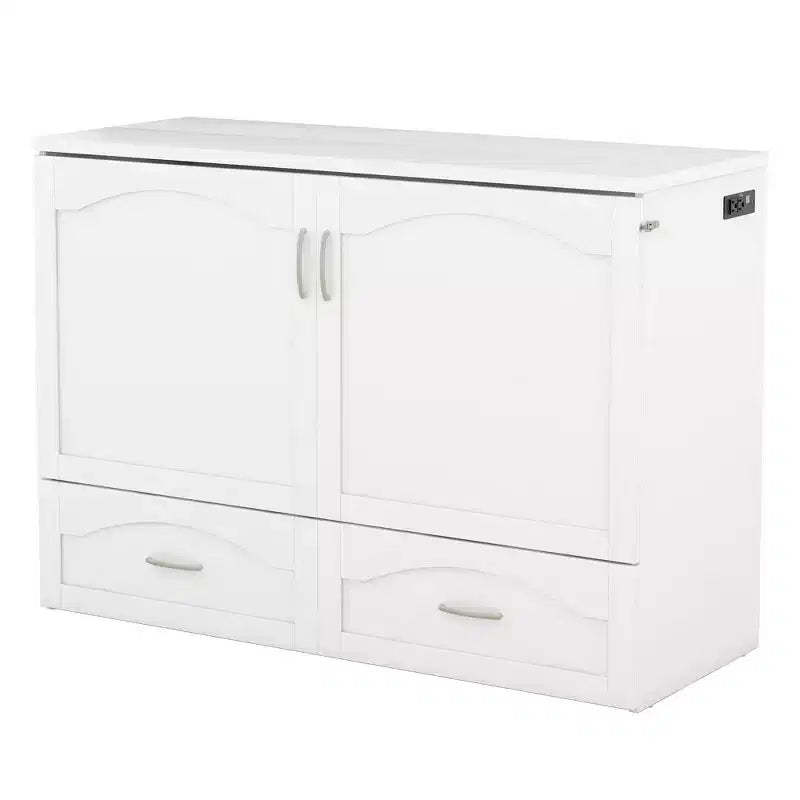 Letto a scomparsa Murphy matrimoniale/queen con cassetti portaoggetti, cassettone letto a scomparsa Murphy in legno con prese e porte USB, design con struttura a puleggia