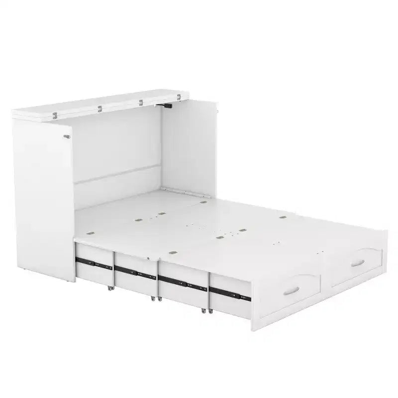 Letto a scomparsa Murphy matrimoniale/queen con cassetti portaoggetti, cassettone letto a scomparsa Murphy in legno con prese e porte USB, design con struttura a puleggia