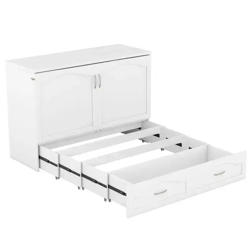 Letto a scomparsa Murphy matrimoniale/queen con cassetti portaoggetti, cassettone letto a scomparsa Murphy in legno con prese e porte USB, design con struttura a puleggia