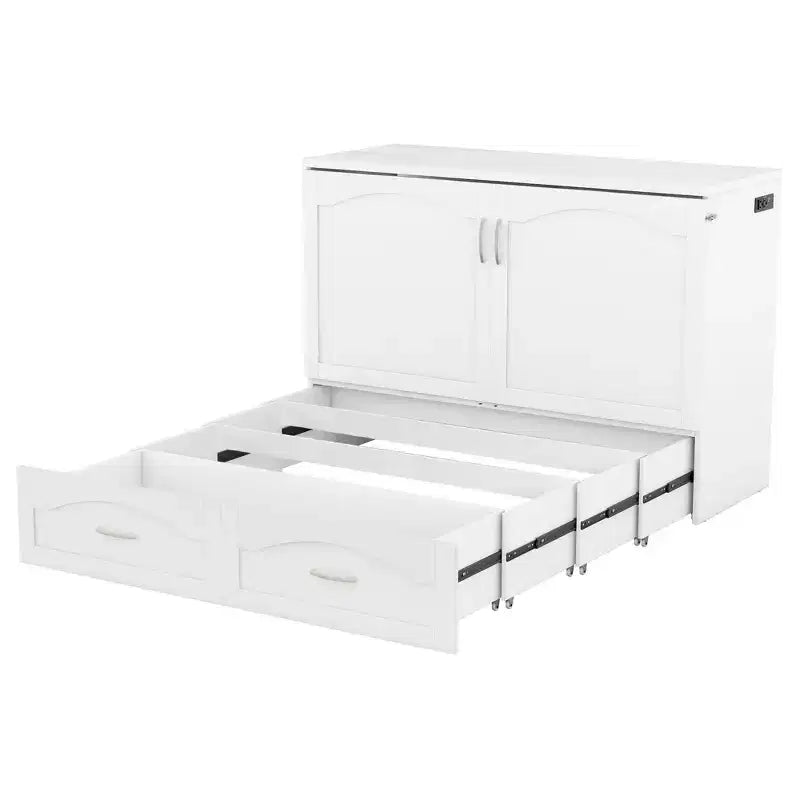 Letto a scomparsa Murphy matrimoniale/queen con cassetti portaoggetti, cassettone letto a scomparsa Murphy in legno con prese e porte USB, design con struttura a puleggia