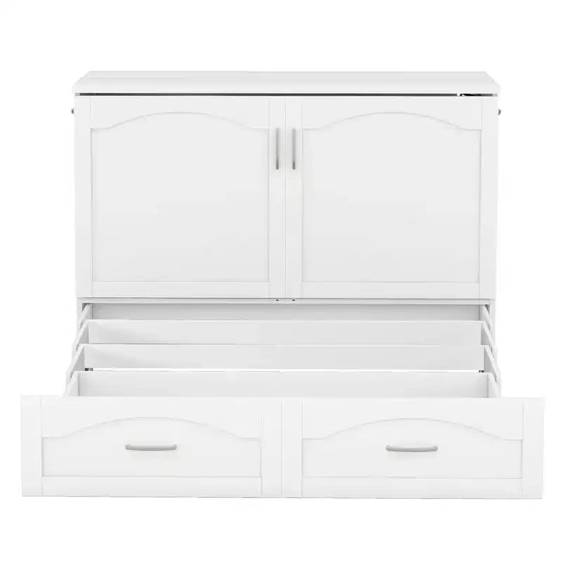 Letto a scomparsa Murphy matrimoniale/queen con cassetti portaoggetti, cassettone letto a scomparsa Murphy in legno con prese e porte USB, design con struttura a puleggia