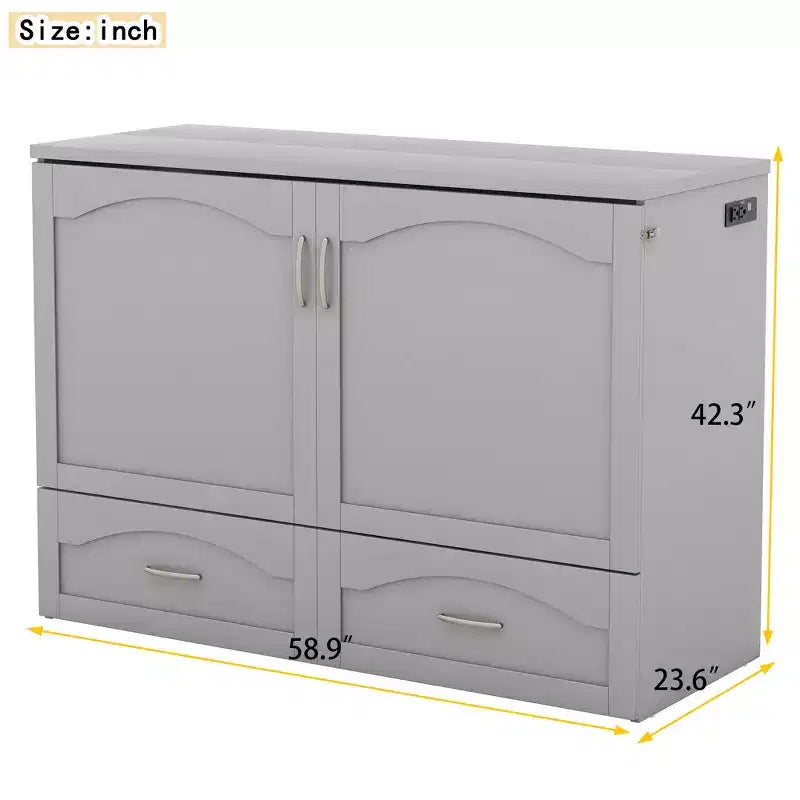 Letto a scomparsa Murphy matrimoniale/queen con cassetti portaoggetti, cassettone letto a scomparsa Murphy in legno con prese e porte USB, design con struttura a puleggia