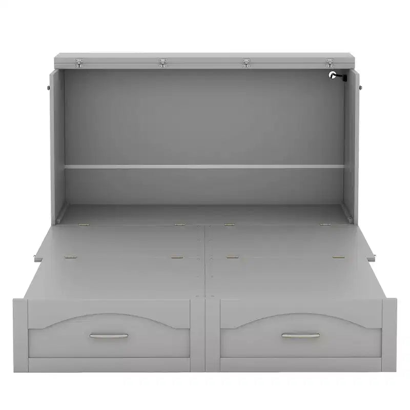 Letto a scomparsa Murphy matrimoniale/queen con cassetti portaoggetti, cassettone letto a scomparsa Murphy in legno con prese e porte USB, design con struttura a puleggia