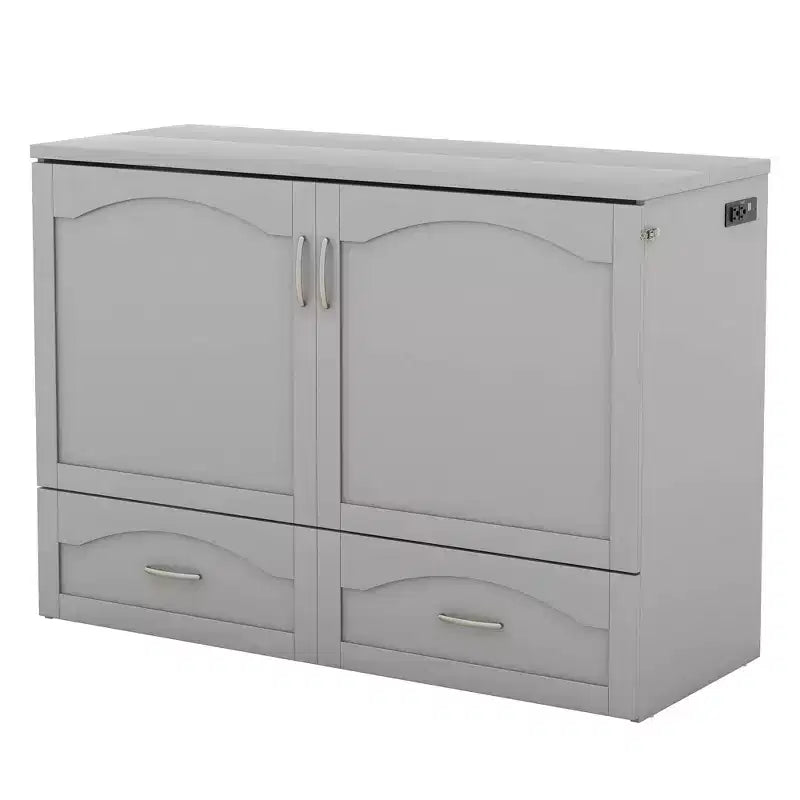 Letto a scomparsa Murphy matrimoniale/queen con cassetti portaoggetti, cassettone letto a scomparsa Murphy in legno con prese e porte USB, design con struttura a puleggia