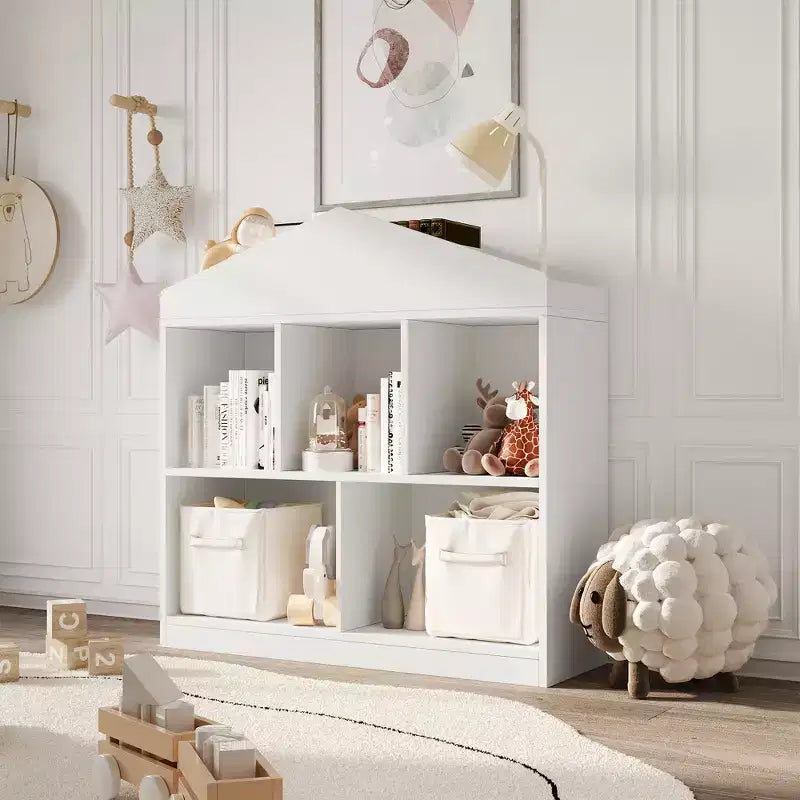 Libreria a 5 scomparti, Scaffale per bambini, Armadietto a forma di casetta per bambini, per sala giochi, cameretta, stanza dei bambini
