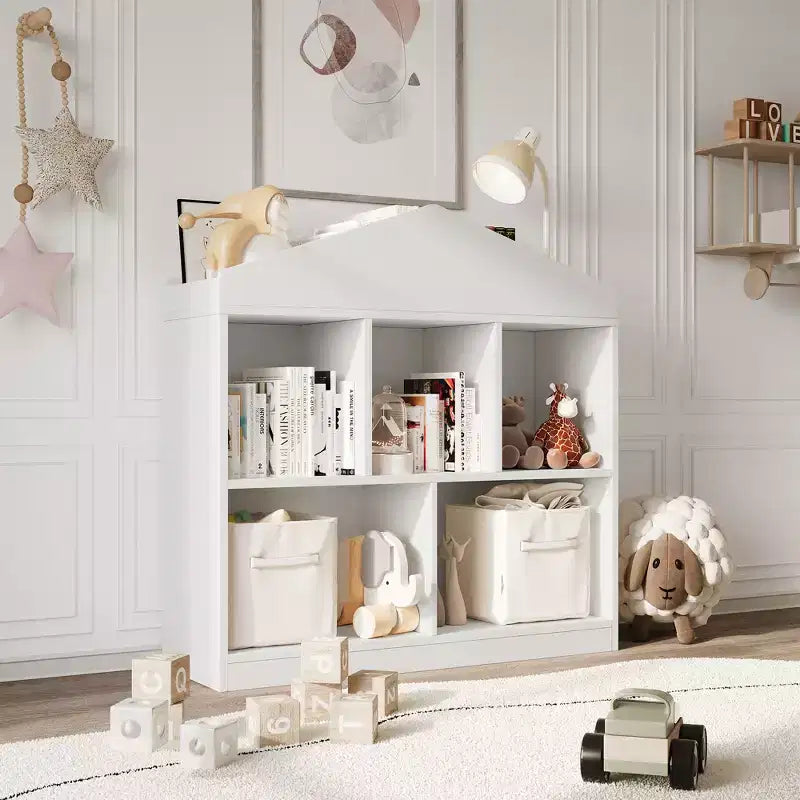 Libreria a 5 scomparti, Scaffale per bambini, Armadietto a forma di casetta per bambini, per sala giochi, cameretta, stanza dei bambini