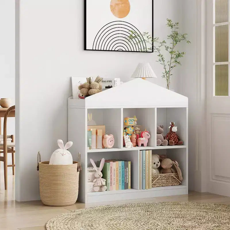 Libreria a 5 scomparti, Scaffale per bambini, Armadietto a forma di casetta per bambini, per sala giochi, cameretta, stanza dei bambini