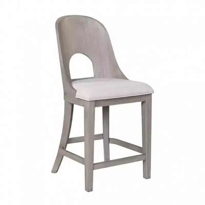 Set di 2 sedie da bancone, schienale curvo intagliato, finitura bianco slavato