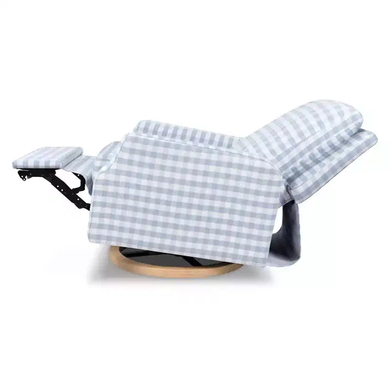 Poltrona reclinabile elettronica e sedia a dondolo girevole - Gingham Tortora con base in legno chiaro