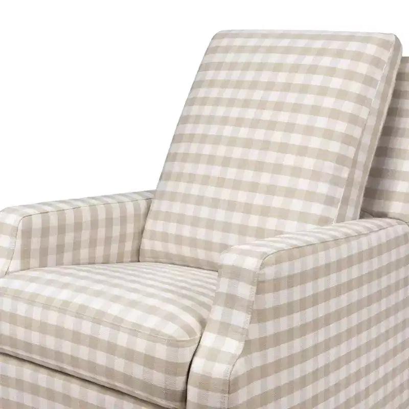 Poltrona reclinabile elettronica e sedia a dondolo girevole - Gingham Tortora con base in legno chiaro
