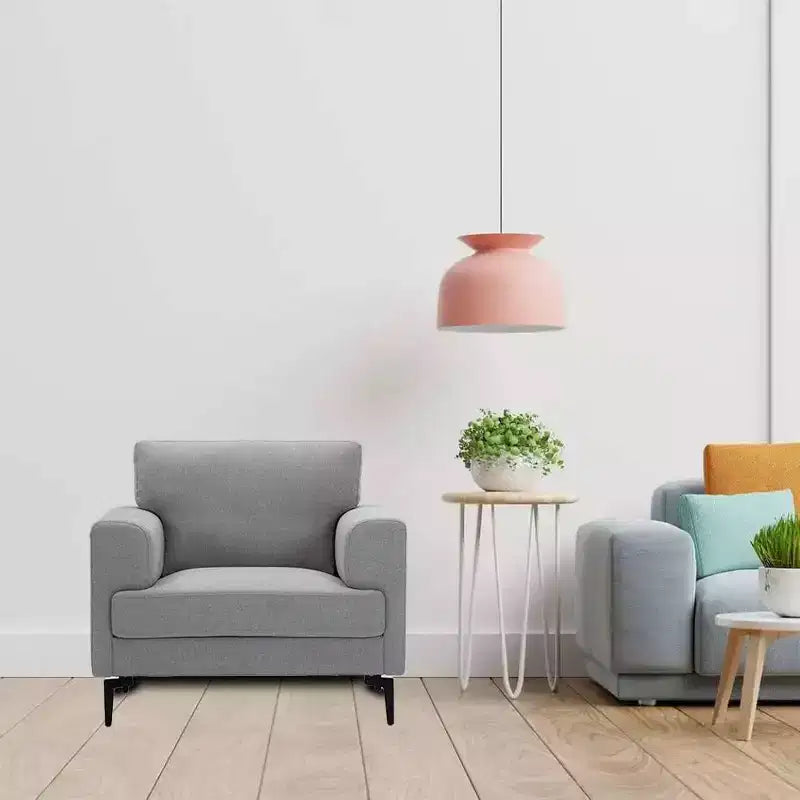 Sedia Lino Grigio Chiaro - Acme Furniture: Poltrona d'Appoggio Imbottita con Gambe in Metallo