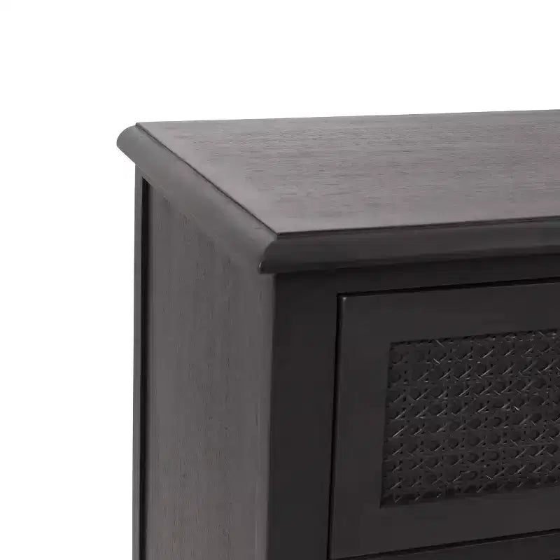 Comò con 3 cassetti Rustic in legno di acacia e canna Grigio scuro: Contenitore per camera da letto, Accessori in metallo