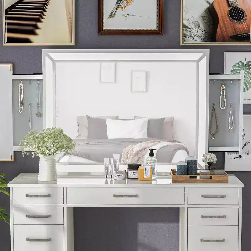 Specchio Contemporaneo con Luce Led e Spina USB Bianco Luminoso - HOMES: Inside + Out