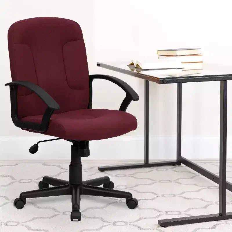 Sedia da ufficio direzionale girevole in tessuto a schienale medio con braccioli in nylon