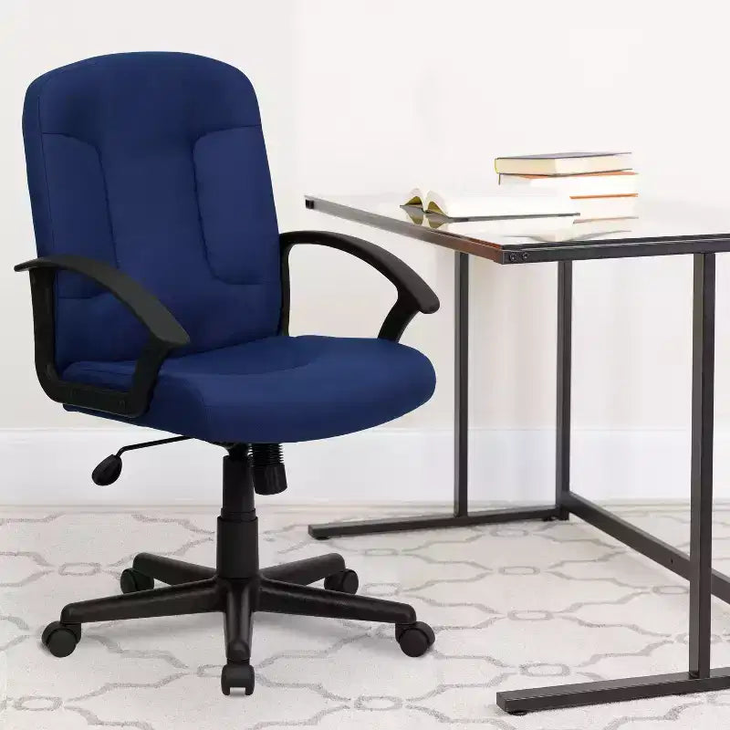 Sedia da ufficio direzionale girevole in tessuto a schienale medio con braccioli in nylon
