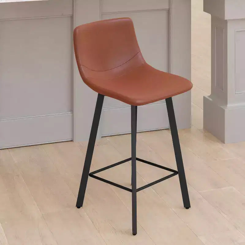 Set di due sgabelli da bar moderni imbottiti da 24", telaio in metallo opaco e piedini in plastica