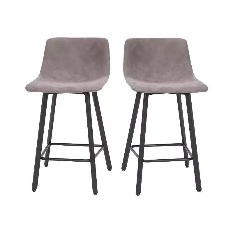 Set di due sgabelli da bar moderni imbottiti da 24", telaio in metallo opaco e piedini in plastica