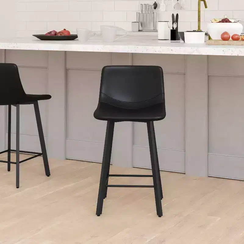 Set di due sgabelli da bar moderni imbottiti da 24", telaio in metallo opaco e piedini in plastica