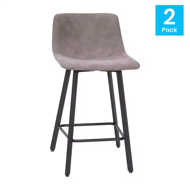 Set di due sgabelli da bar moderni imbottiti da 24", telaio in metallo opaco e piedini in plastica