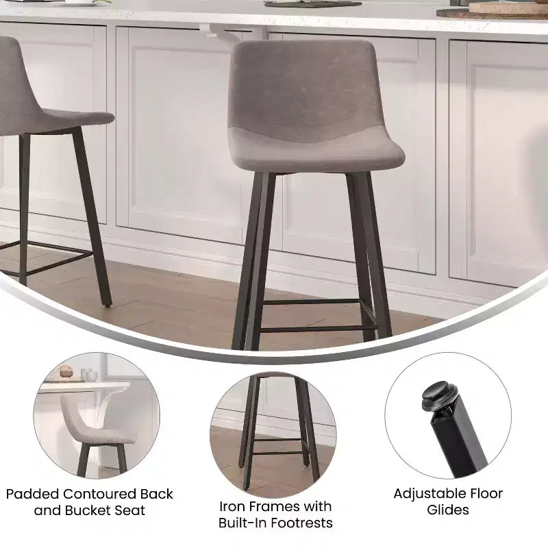 Set di due sgabelli da bar moderni imbottiti da 24", telaio in metallo opaco e piedini in plastica