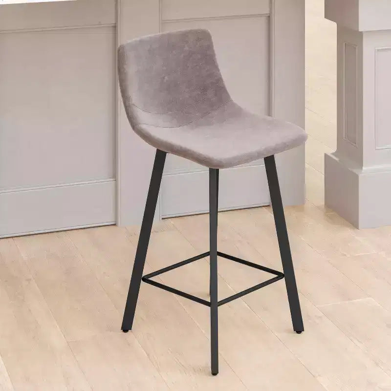 Set di due sgabelli da bar moderni imbottiti da 24", telaio in metallo opaco e piedini in plastica