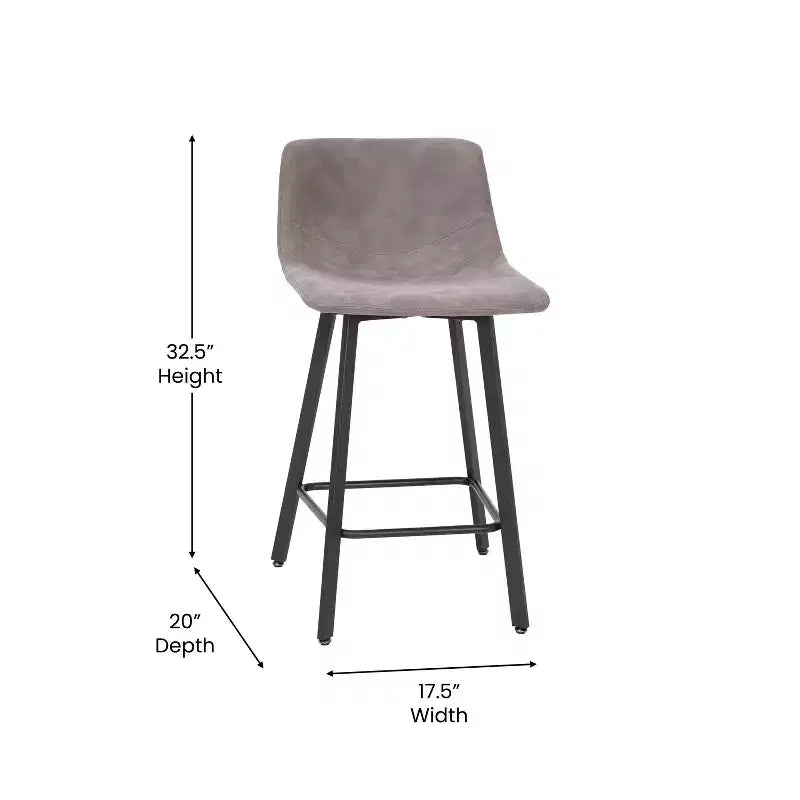 Set di due sgabelli da bar moderni imbottiti da 24", telaio in metallo opaco e piedini in plastica