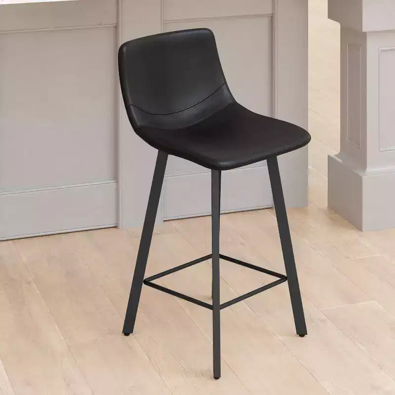 Set di due sgabelli da bar moderni imbottiti da 24", telaio in metallo opaco e piedini in plastica