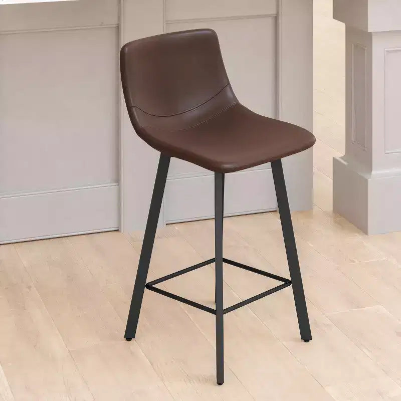 Set di due sgabelli da bar moderni imbottiti da 24", telaio in metallo opaco e piedini in plastica
