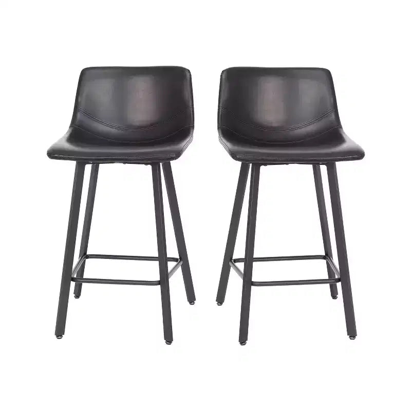 Set di due sgabelli da bar moderni imbottiti da 24", telaio in metallo opaco e piedini in plastica