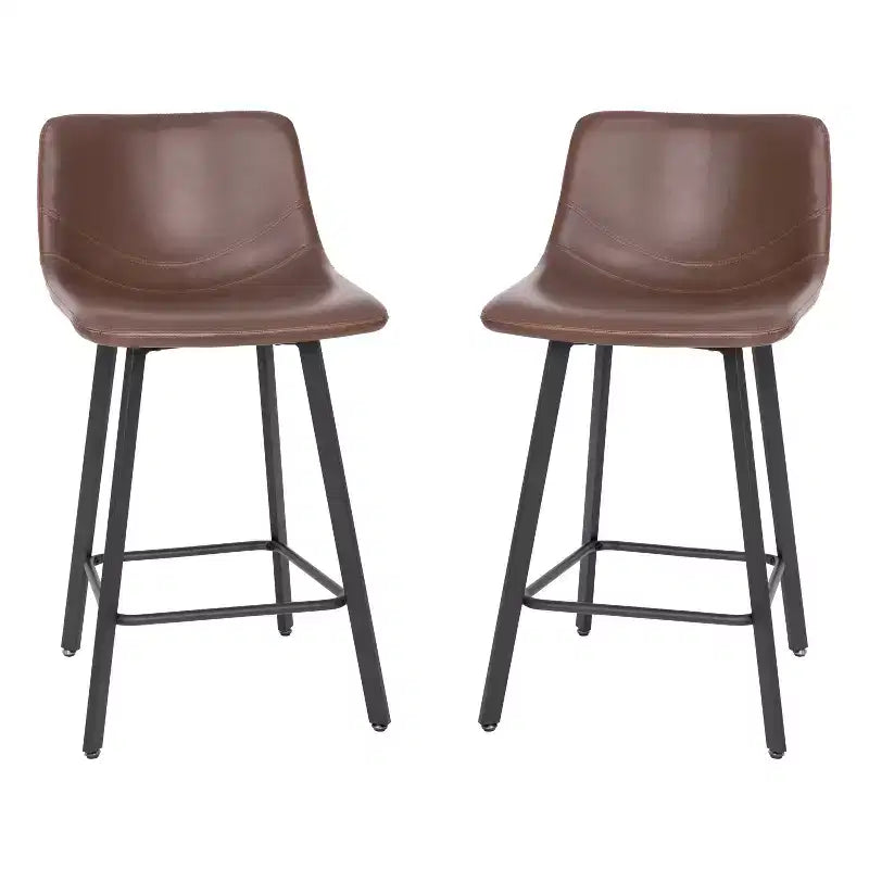 Set di due sgabelli da bar moderni imbottiti da 24", telaio in metallo opaco e piedini in plastica